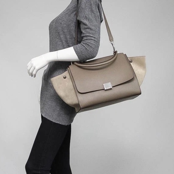 AUTHENTIC Celine Medium Shoulder Crossbody Trapeze Bag Souris Calfskin Leather - Picture 2 of 16